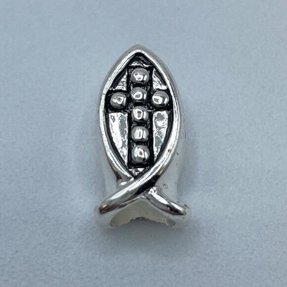 925 Sterling Silver Ichthys Fish With Cross European Charm Religious Timeless - Picture 3 of 7